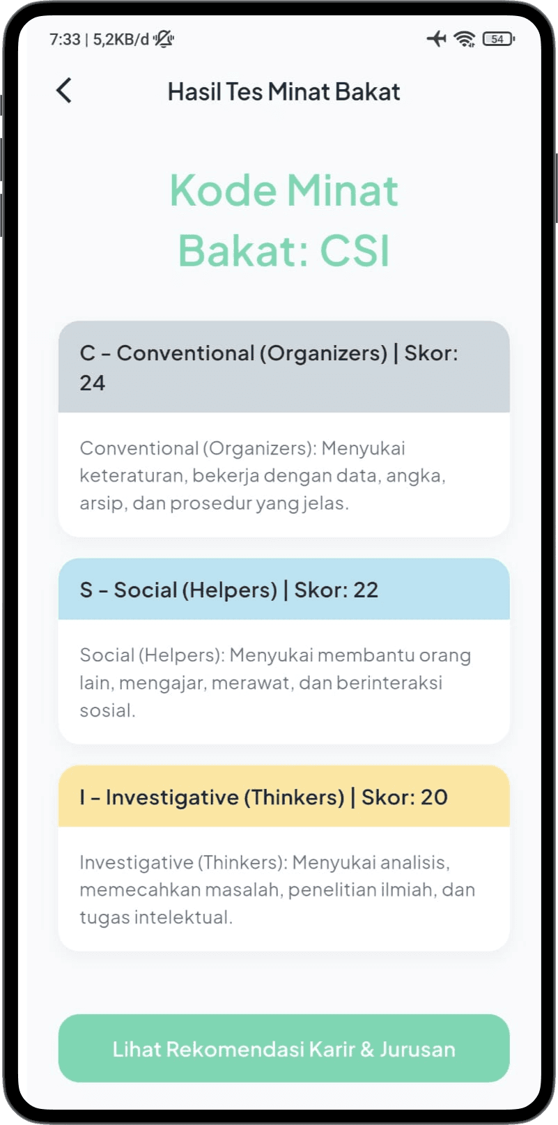 RIASEC App Interface